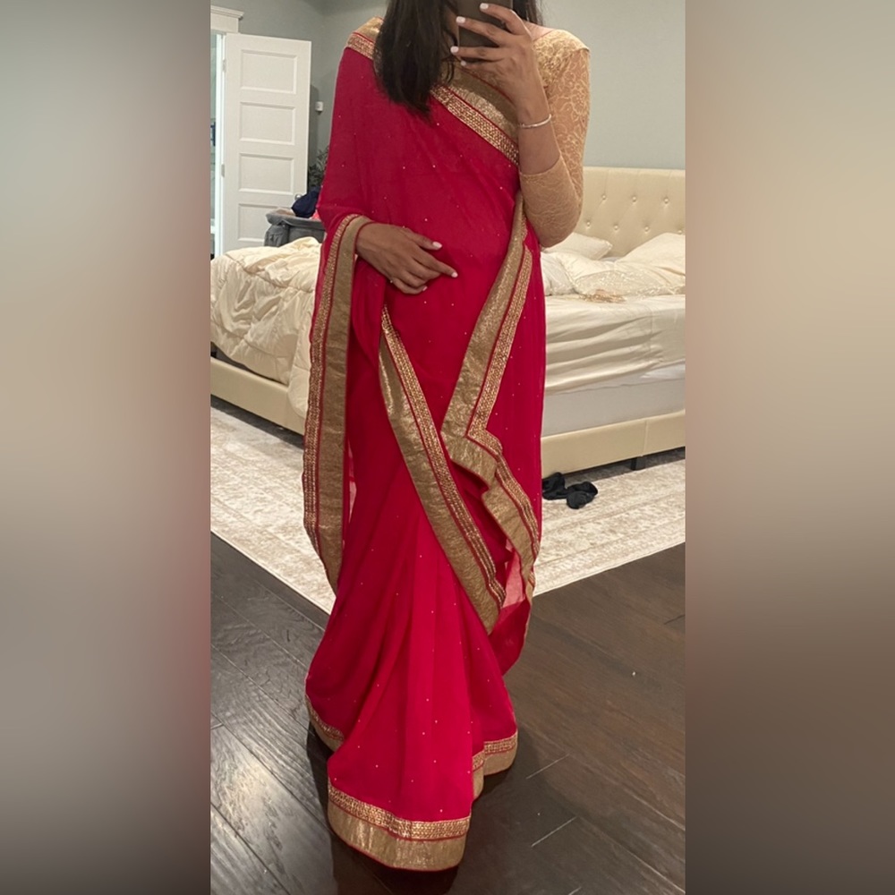 Pink Saree with Blouse